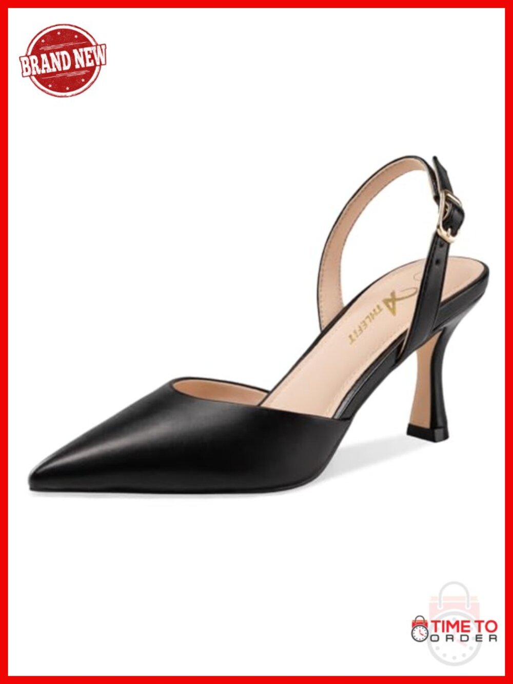 Kitten Heel Slingback Pumps Closed Toe Faux Leather Low Heel Dress Shoes